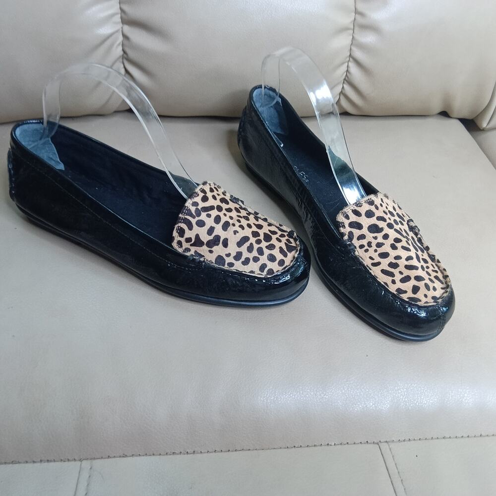 Aerosoles Nu Day Loafers 8.5 Suede Calf Hair Leopard Moc Toe Flats Comfort New